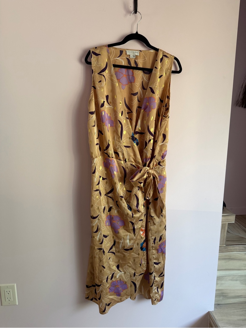 Never Fully Dressed Golden Lilac Floral Wrap Midi Dress XL